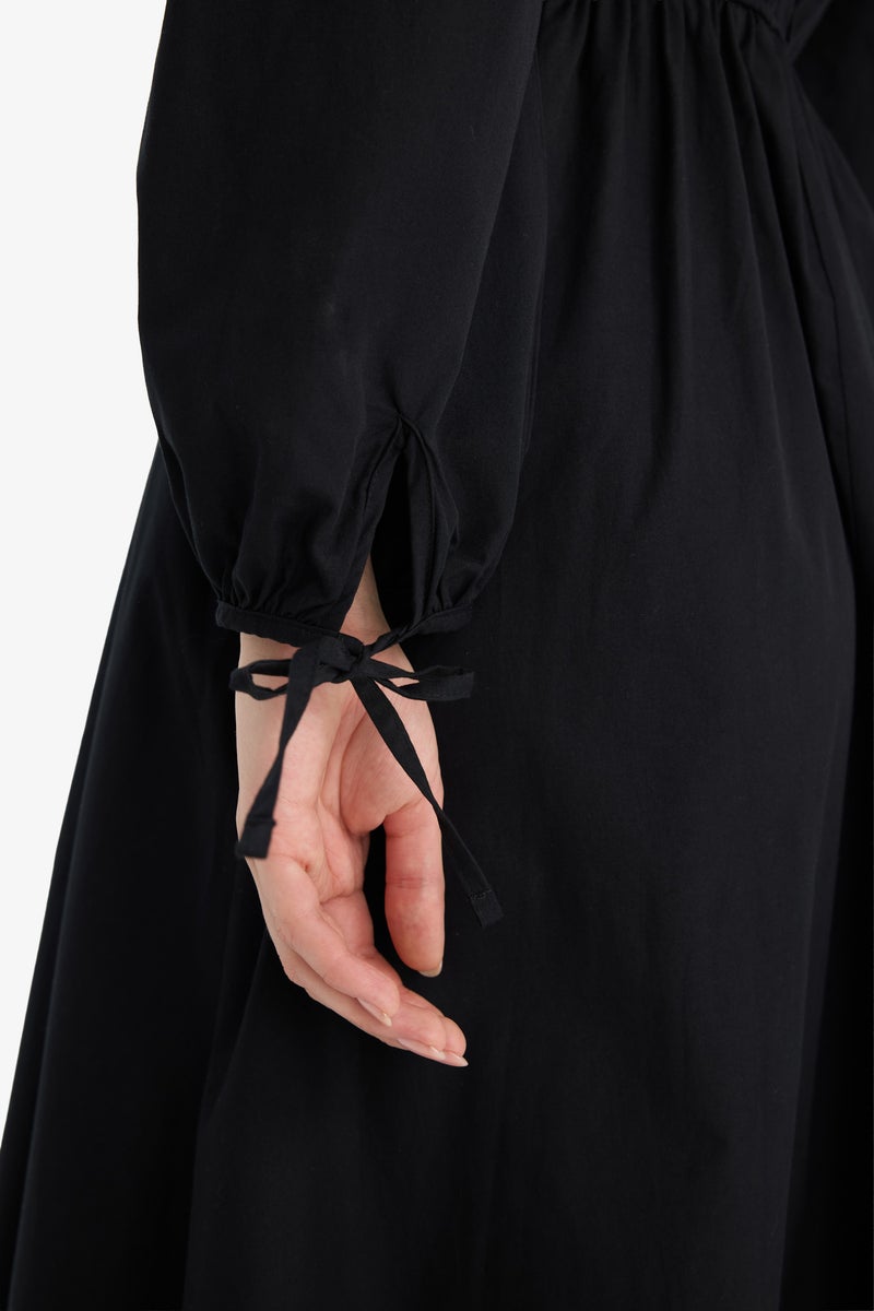 DeFacto Black Woman 100% Cotton Regular Fit Poplin Midi Dress Casual - Image 4